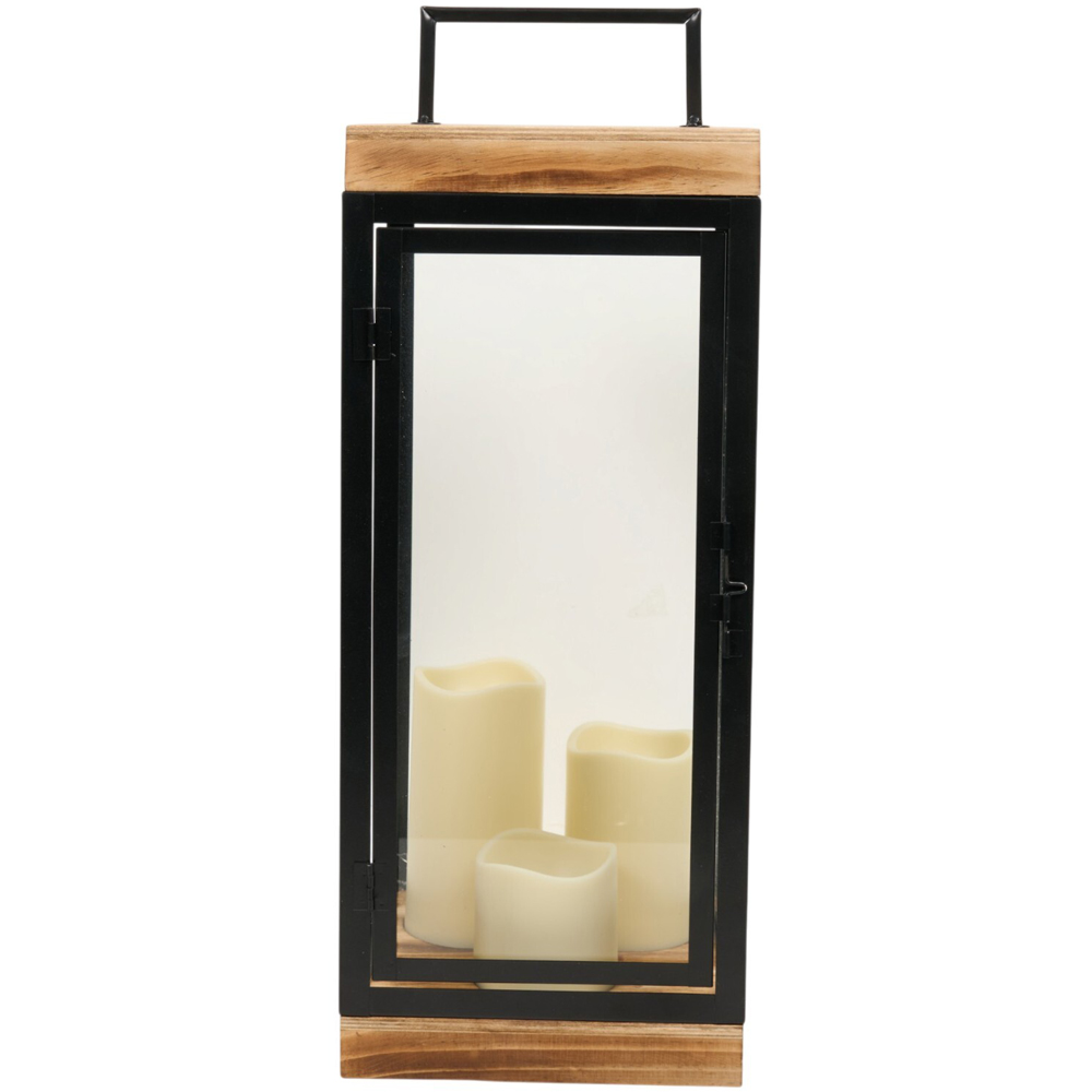 Black Wood Triple LED Candle Lantern Image 3