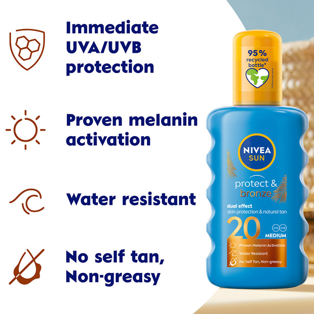 Nivea Sun Protect and Bronze Tan Activating Sun Cream Spray SPF20 200ml Image 4