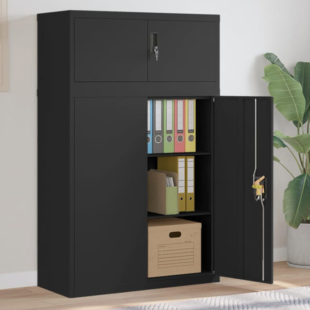 vidaXL 2 Door Black Steel Filing Cabinet Set of 2 Image 1