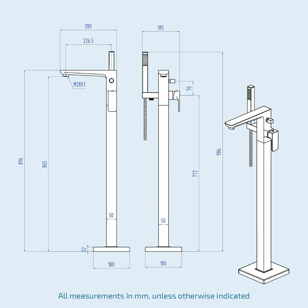 Nes Home Finley Matte Black Square Freestanding Bath Shower Mixer Tap Image 3