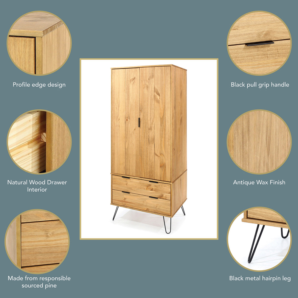 Augusta Pine 2 Door 2 Drawer Wardrobe Image 7
