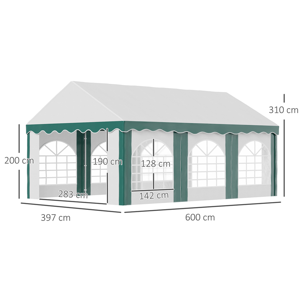 Outsunny 6 x 4m White and Green Marquee Party Tent with Sides Image 6
