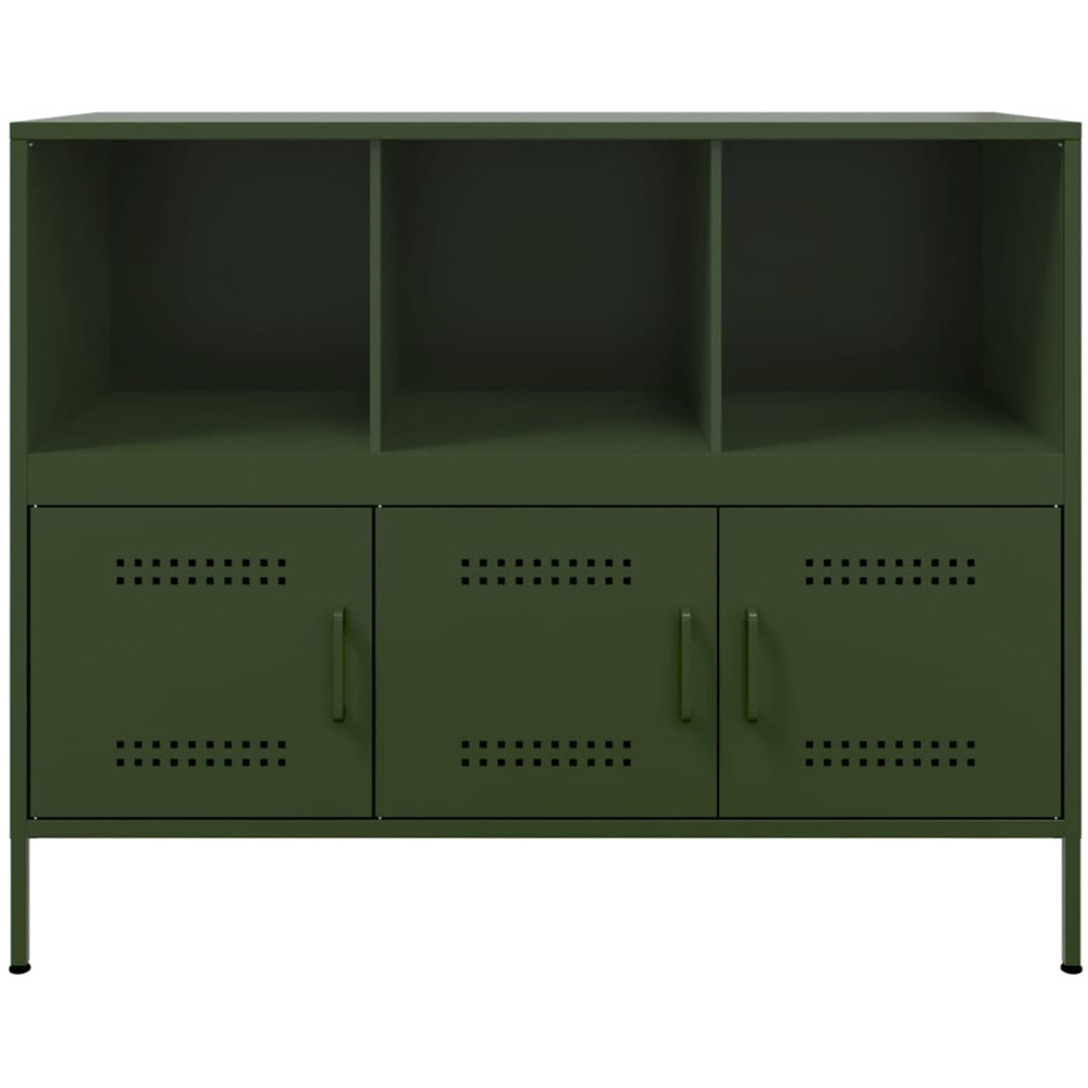 vidaXL 3 Door 3 Shelf Olive Green Steel Sideboard Image 3