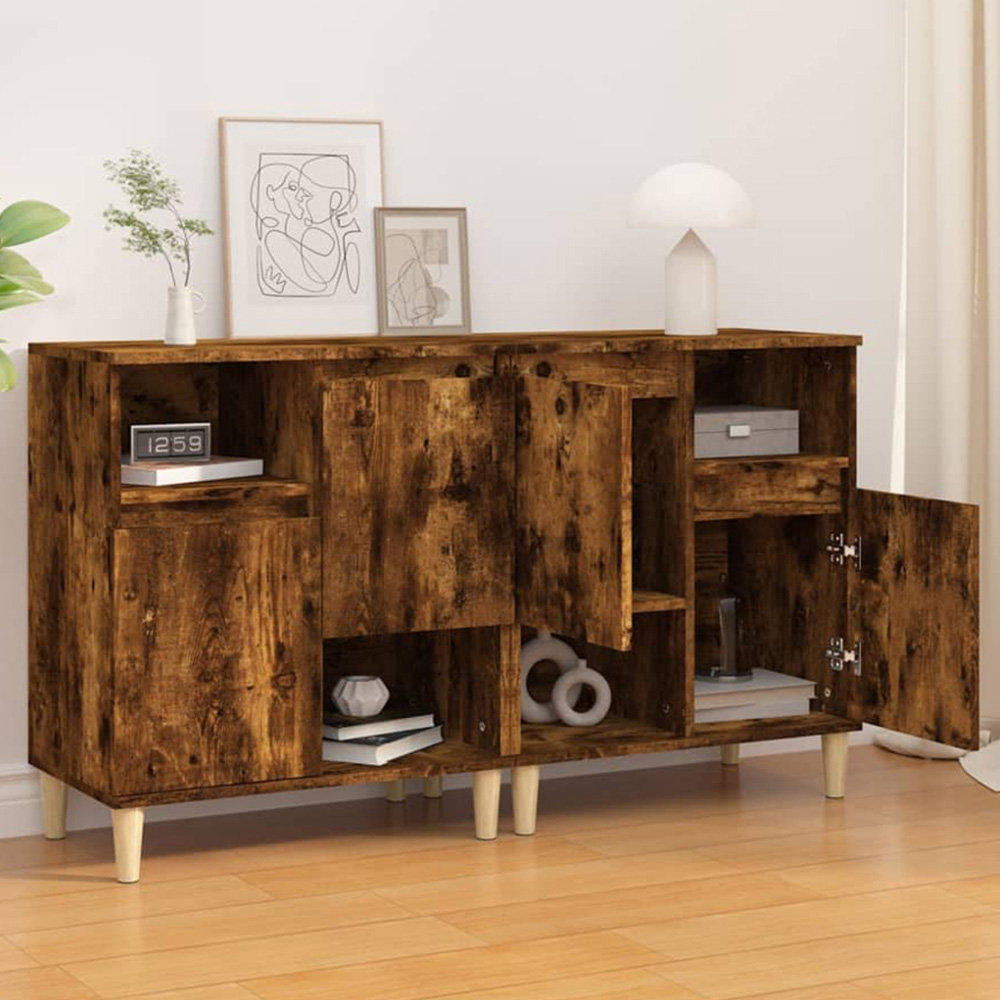 vidaXL 2 Door 2 Open Shelf Smoked Oak Sideboard 2 Piece Image 1