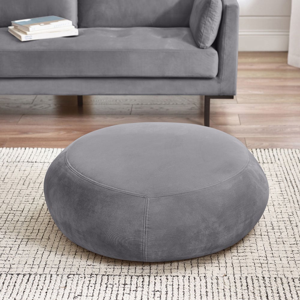 Furniturebox Otto Grey Velvet Footstool Image 2