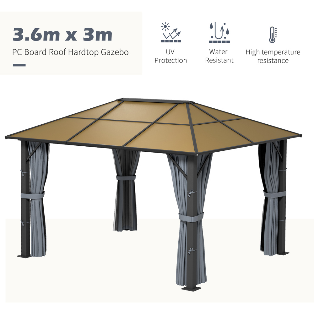 Outsunny 3 x 3.6m Grey Aluminium Frame Gazebo with Side Panels Image 4