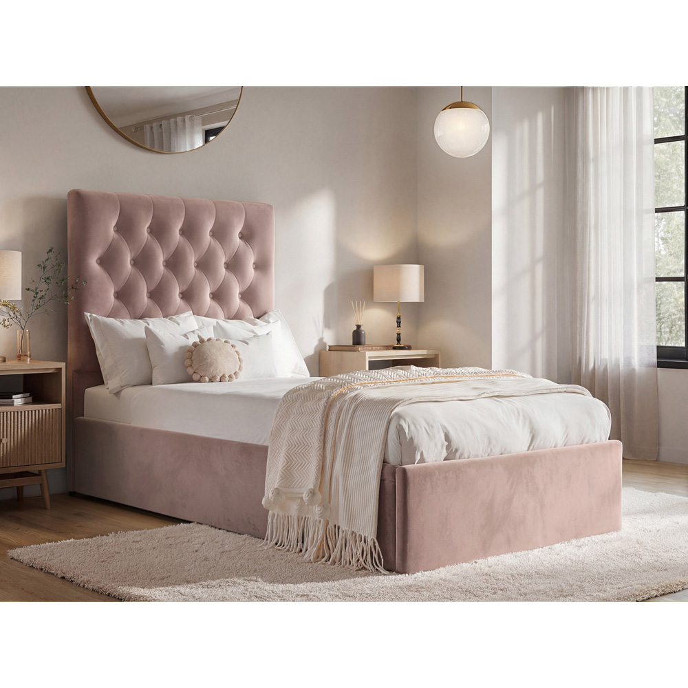 Flair Milan Single Pink Velvet Ottoman Bed Image 5