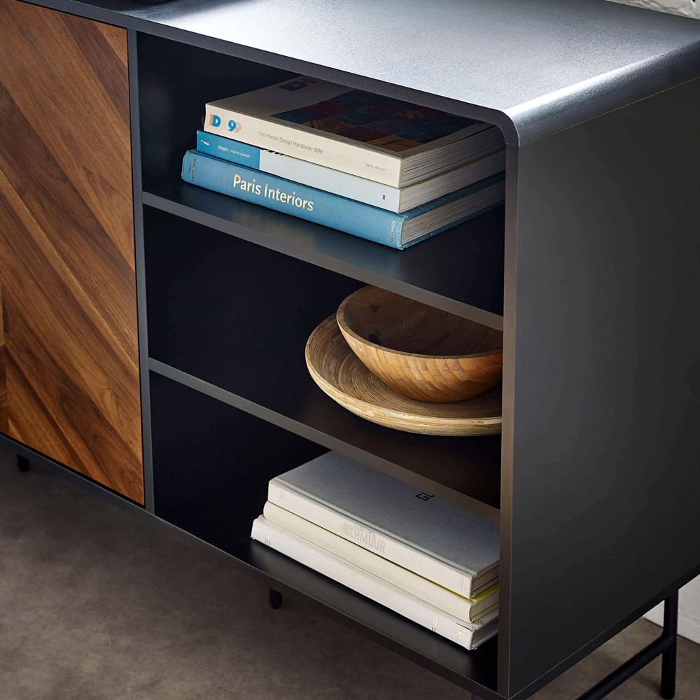 Julian Bowen Alvin 2 Door 3 Shelf Black and Chevron Natural Wood Effect Sideboard Image 7