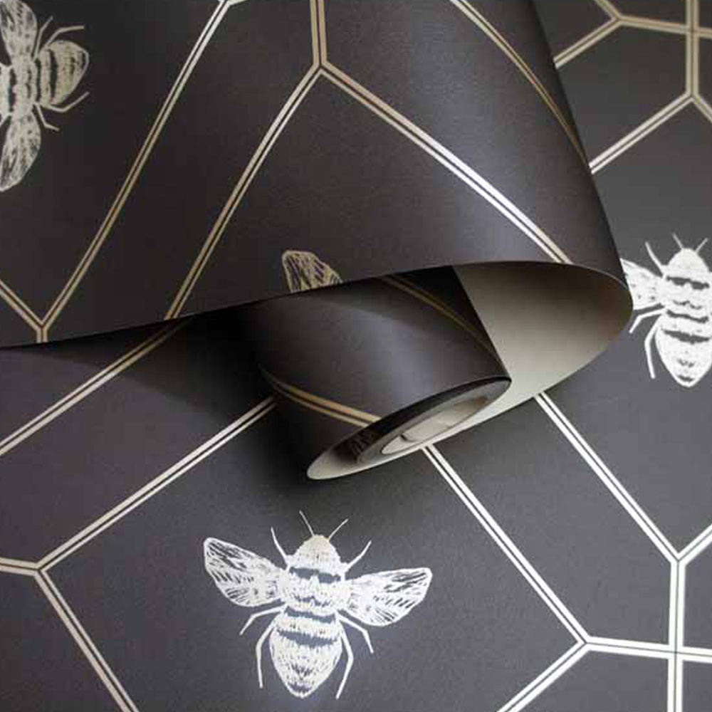 Holden Decor Honeycomb Bee Charcoal Gold Wallpaper Image 2