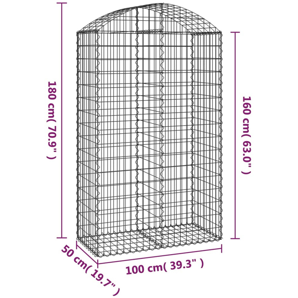vidaXL Silver Galvanised Iron Gabion Basket 100 x 50 x 160/180cm Image 4