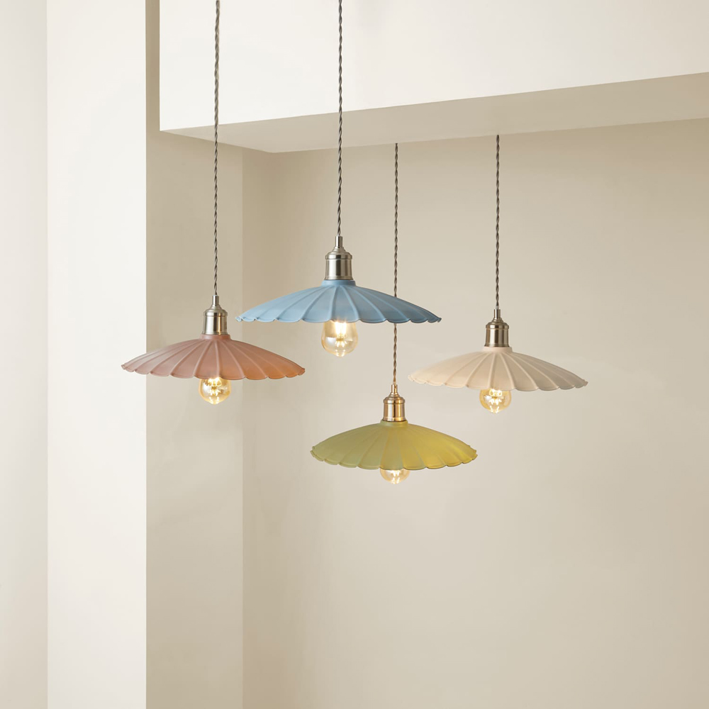 ValueLights Holborn Moss Green Scallop Metal Shade Brushed Gold Pendant Light with Bulb Image 7