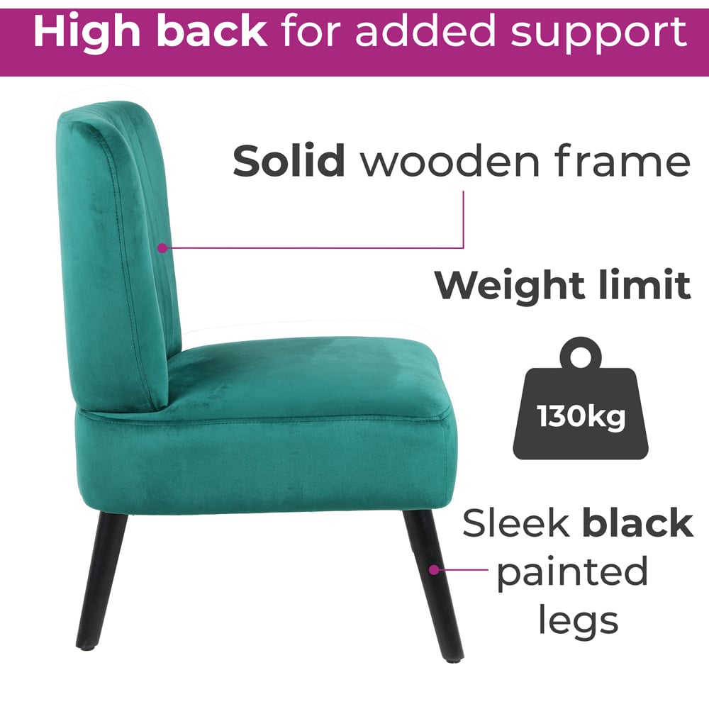 Neo Emerald Green Velvet Shell Accent Chair with Black Legs Image 6