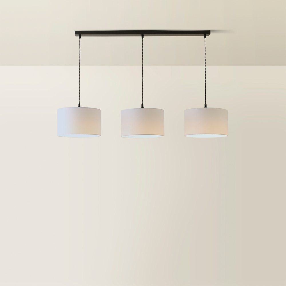 ValueLights Reni White Drum Shade 3 Drop Bar Matte Black Diner LED Ceiling Light Image 5
