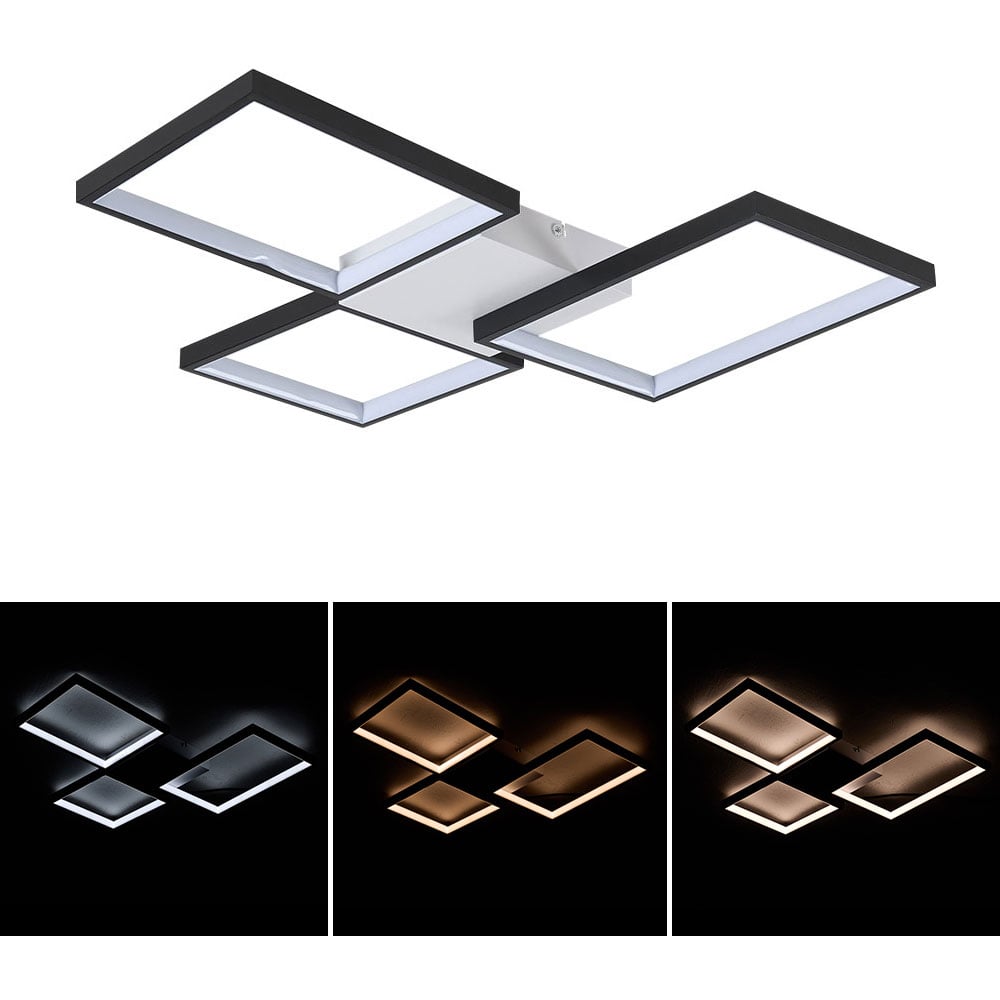 Living and Home Black 3 Square LED Ceiling Light with Remote Image 7