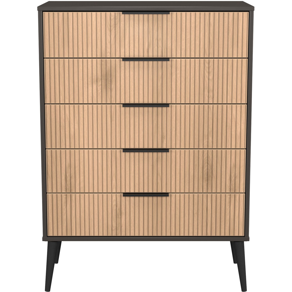Crowndale Hong Kong 5 Drawer Slatt Effect and Graphite Chest of Drawers Ready Assembled Image 2