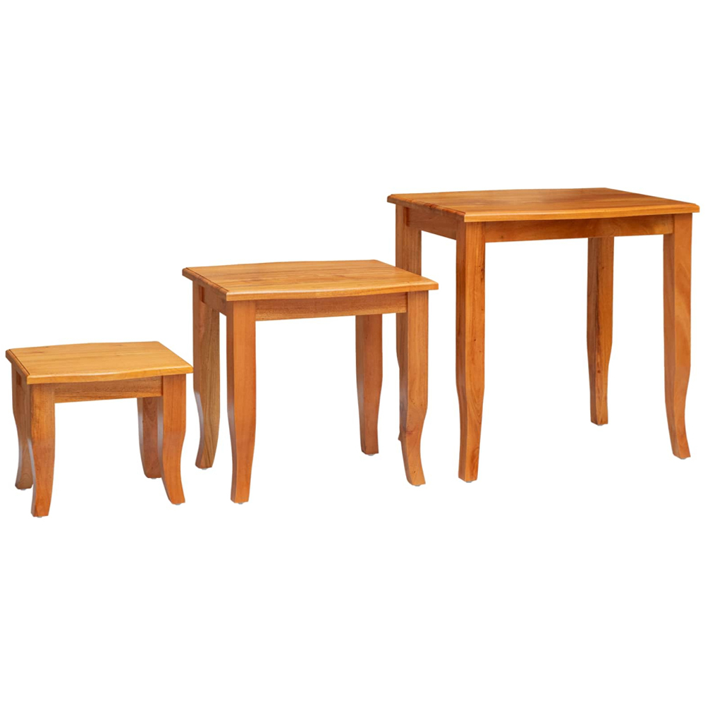 vidaXL Natural Solid Mahogany Wood Nest of Tables Set of 3 Image 3