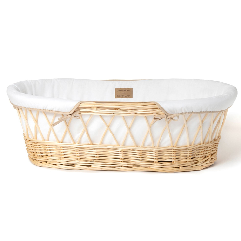 Clair De Lune White Organic Wicker Moses Basket with Rocking Stand Image 3