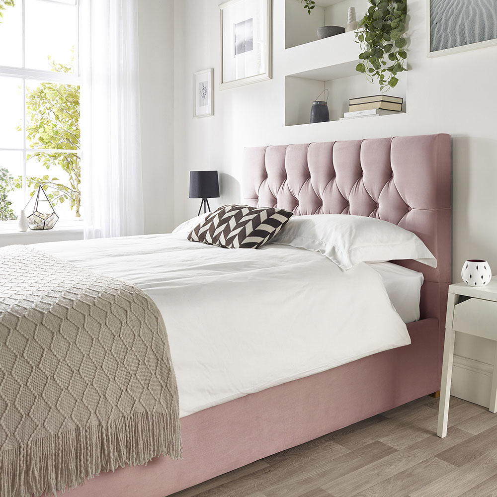 Catherine Lansfield Boutique Small Double Blush Velvet Ottoman Bed Image 5