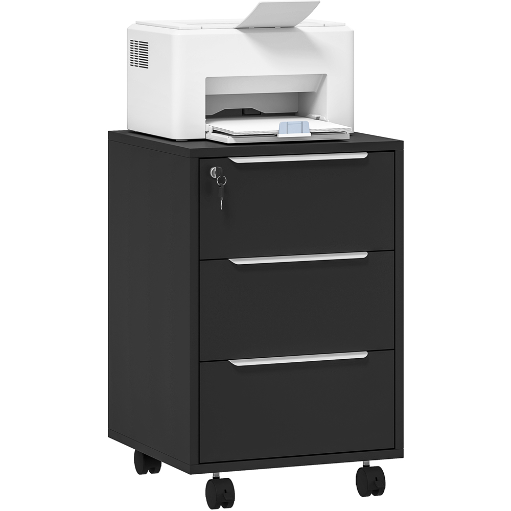 HOMCOM 3 Drawer Black Lockable Mobile Filing Cabinet Image 2