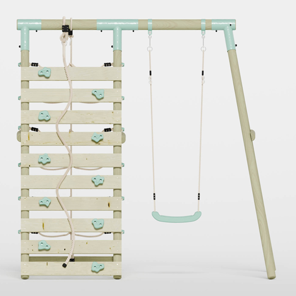 Mercia Wooden Round Pole Single Swing with Climbing Wall Image 3