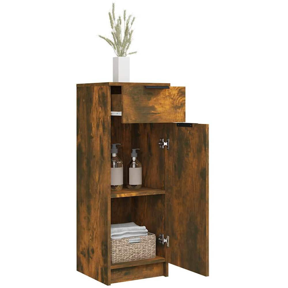 vidaXL Single Door Single Drawer Smoked Oak Bathroom Cabinet Image 4