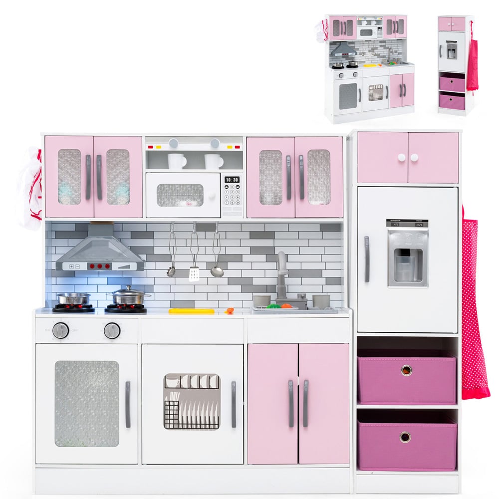 Costway Kids Pink Kitchen Play Set with Lights and Sounds Image 4
