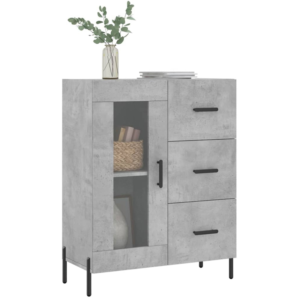 vidaXL Single Glass Door 3 Drawer Concrete Grey Wooden Sideboard Image 3