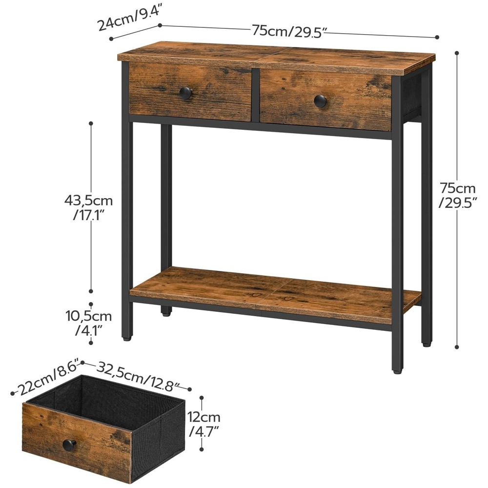 Modcraft 2 Drawer Single Shelf Rustic Brown Console Table Image 5