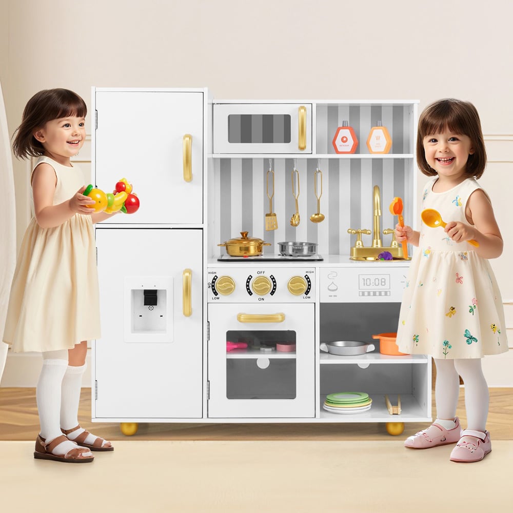 Costway Kids Golden Kitchen Play Set with Oven Real Sounds and Lights Image 3