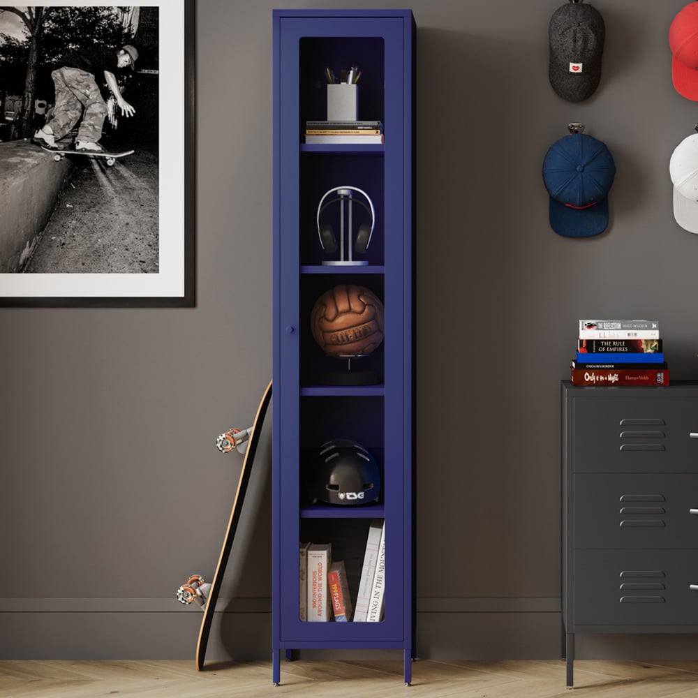 LPD Home Frank Single Door Classic Blue Glass Display Cabinet Image 1