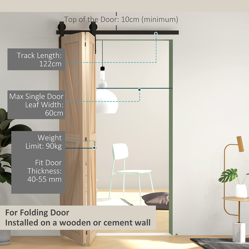 HOMCOM Bi-Folding Sliding Barn Sliding Door Hardware Set 4ft Image 8