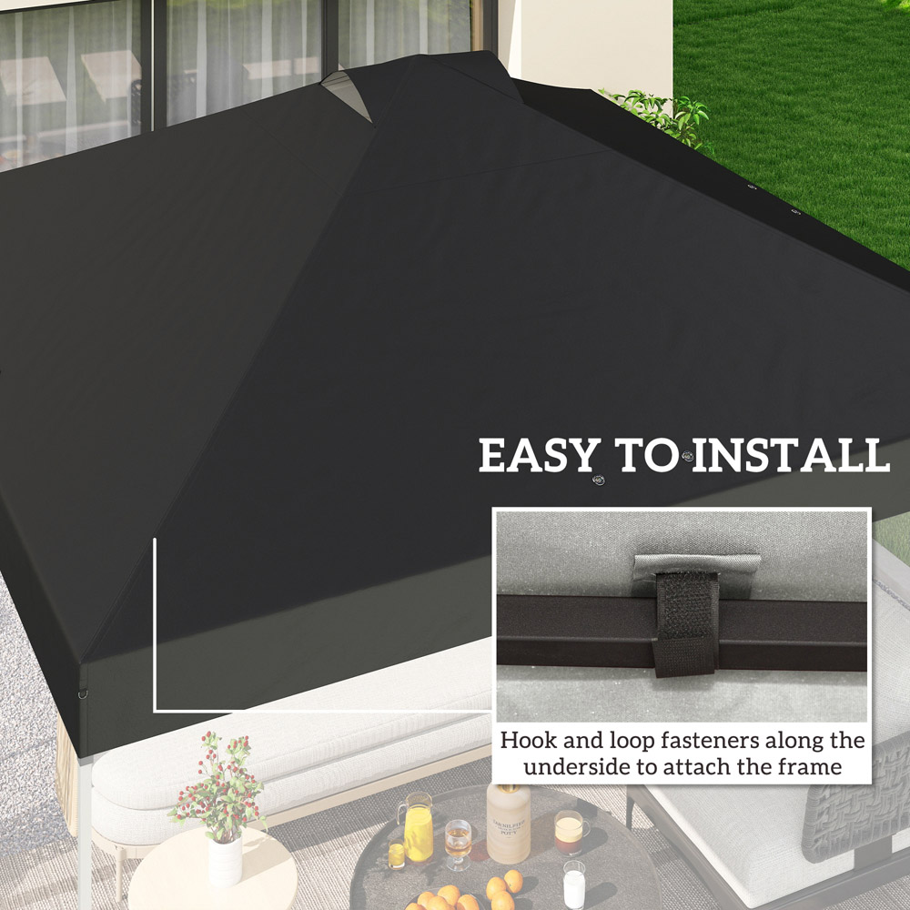 Outsunny 3 x 3m Black Waterproof Gazebo Roof Replacement Cover Image 5