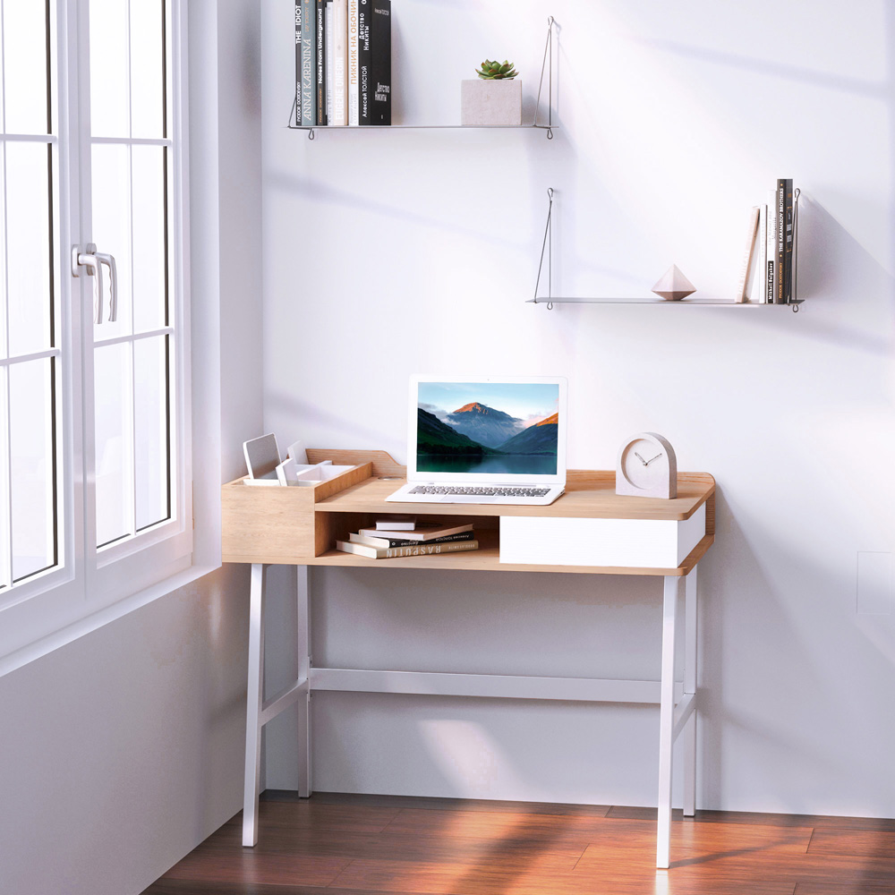 Portland Computer Writing Desk Oak and White Image 3