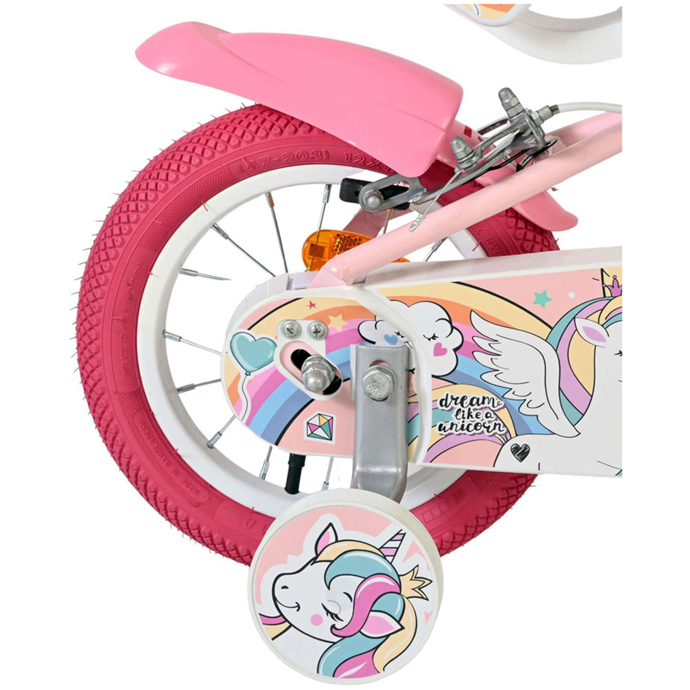 Volare Unicorn Kids 12 inch Pink Bike with Stabilisers Doll Seat and Basket Image 7