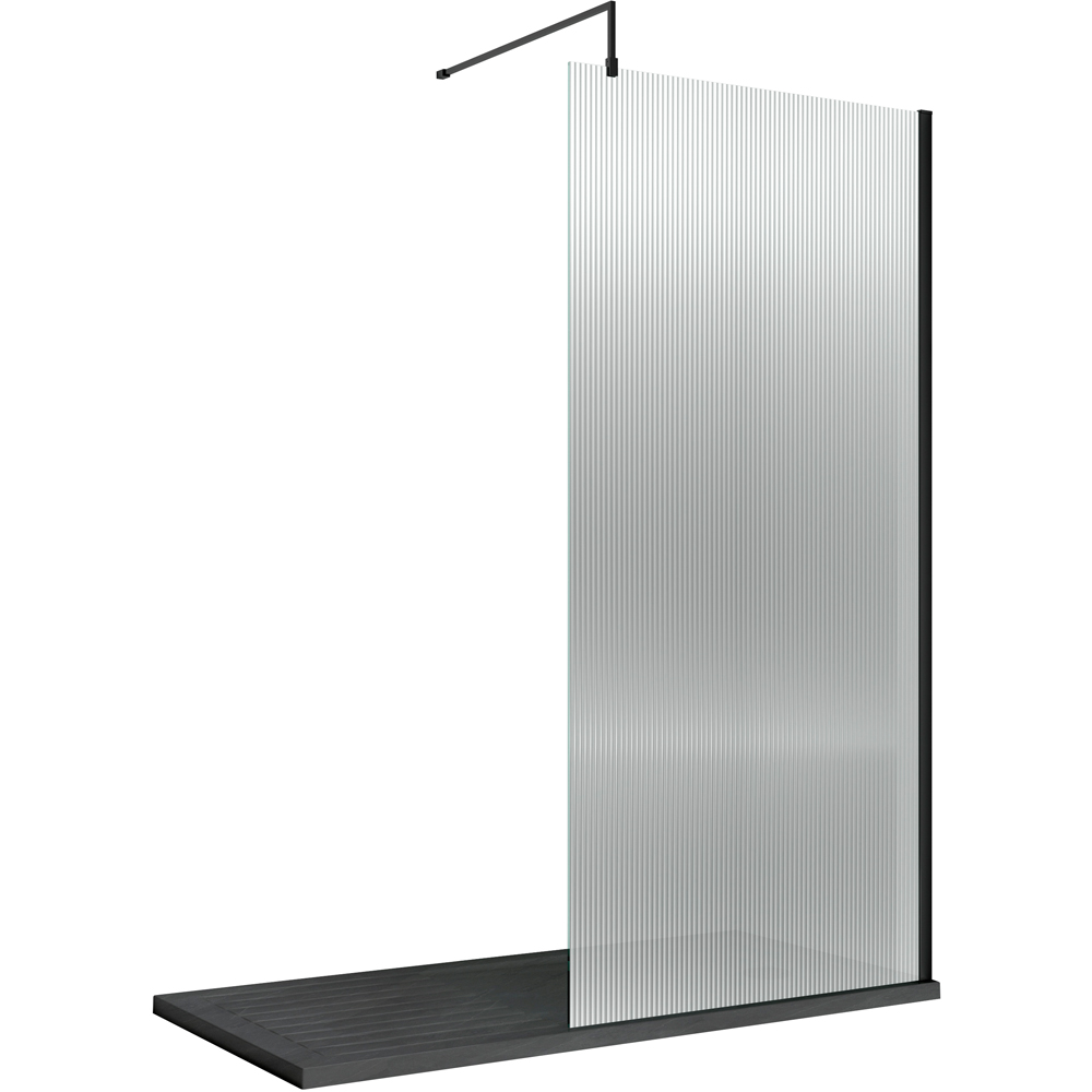 nuie Matt Black Fluted Wetroom Screen with Support Bar 1850 x 900mm Image 1
