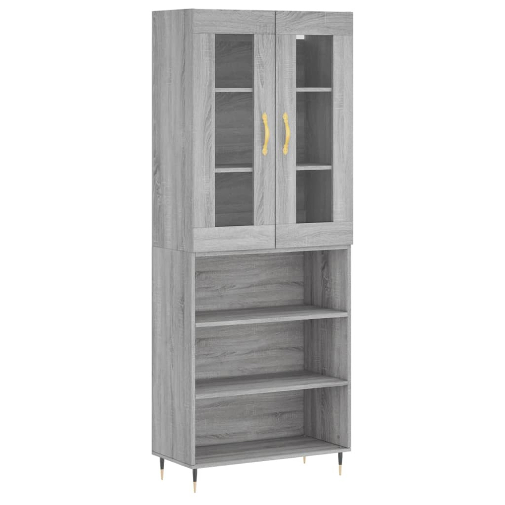 vidaXL 2 Glass Door 3 Shelf Grey Sonoma Highboard Image 2