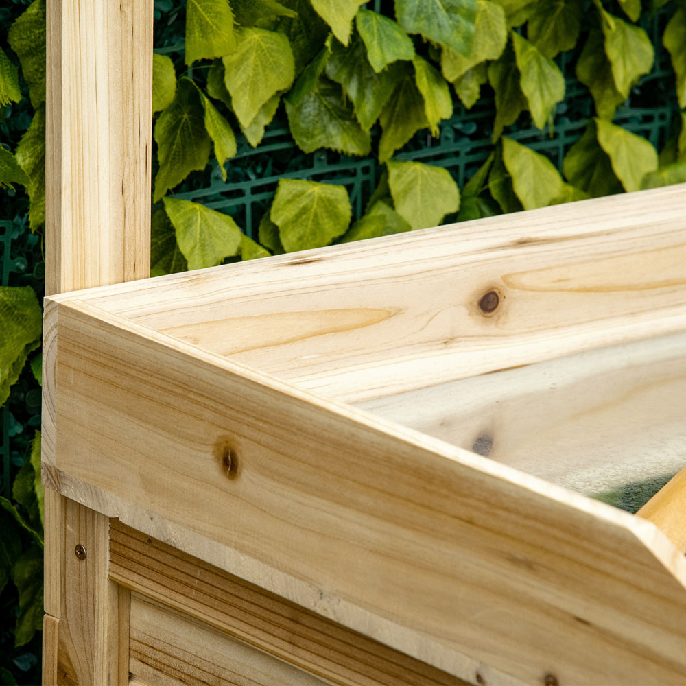 Outsunny Natural Wooden Potting Workstation Bench with Hooks Image 3
