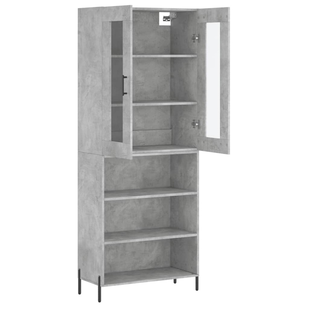 vidaXL 2 Glass Door 3 Shelf Concrete Grey Highboard Image 4