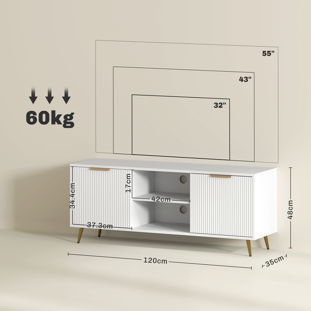 HOMCOM 2 Door 2 Shelf White TV Stand Cabinet Image 9