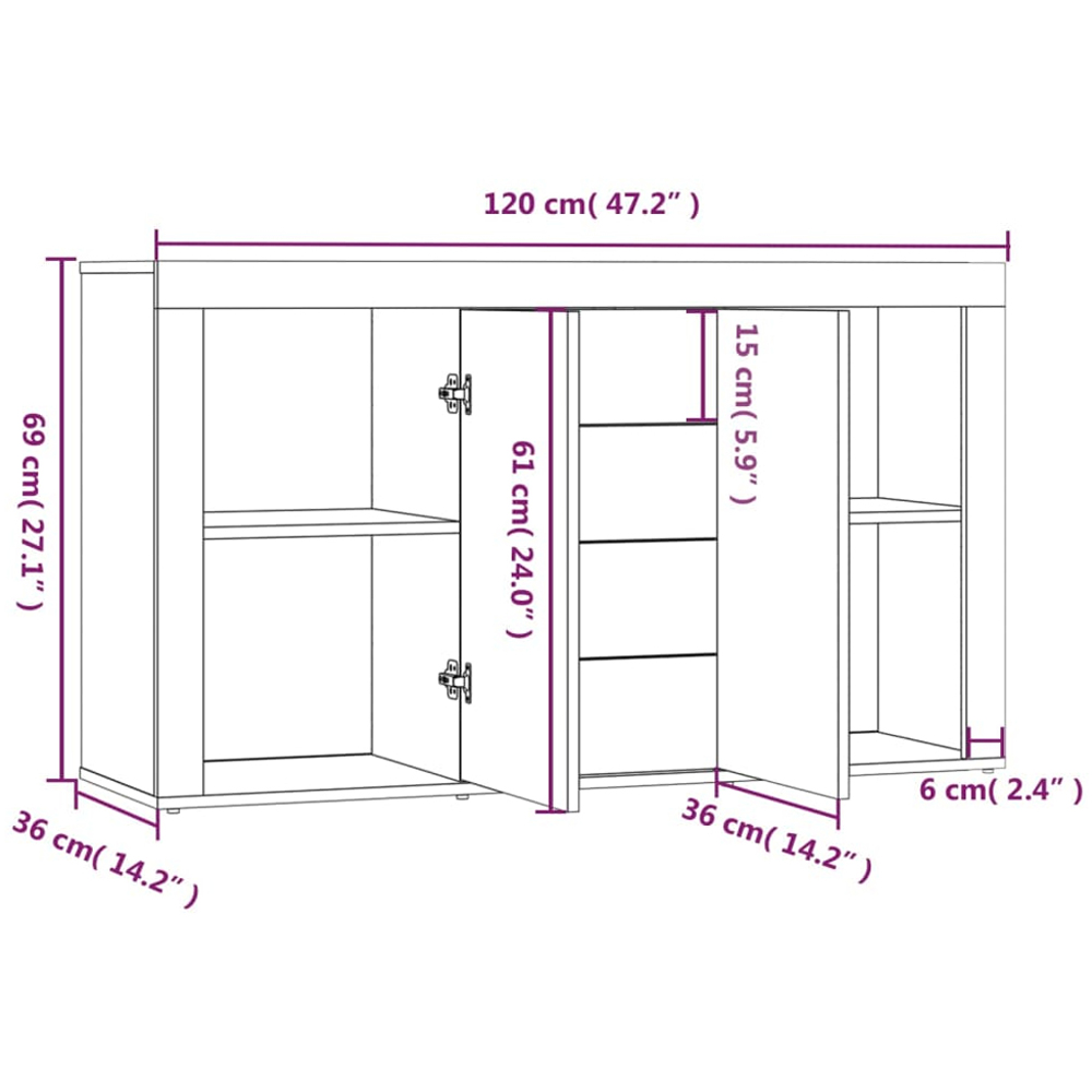 vidaXL 2 Door 4 Drawer Smoked Oak Sideboard Image 9
