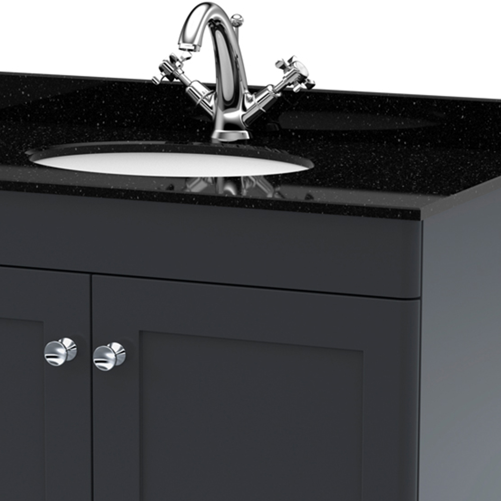 nuie Classique 2 Door Soft Black Floor Standing Unit and 1 Tap Hole Marble Top Oval Basin 800mm Image 2
