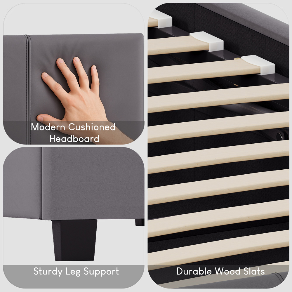 Vida Designs Lisbon Single Grey Faux Leather Bed Frame Image 6