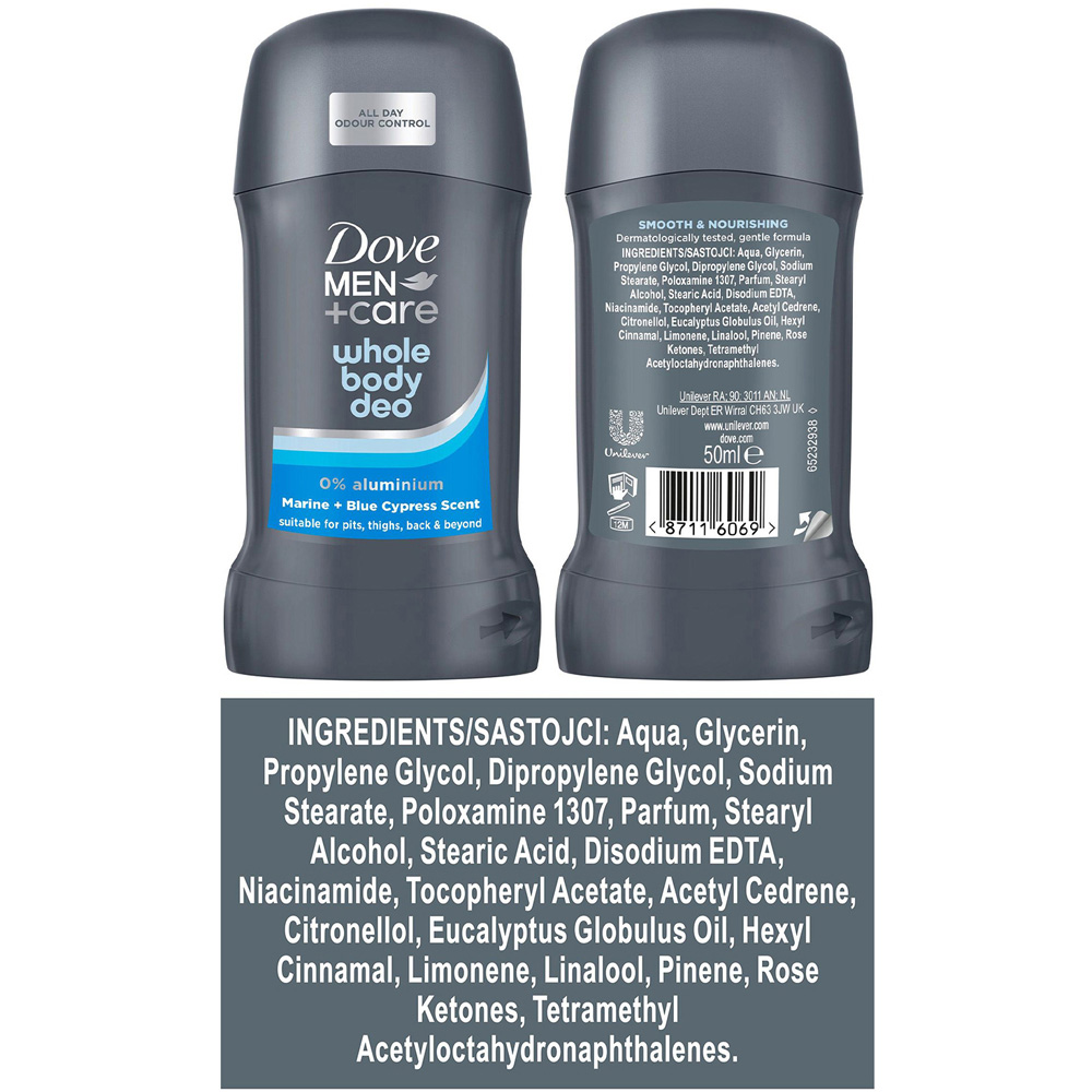 Dove Men+Care Whole Body Marine and Blue Cypress Deodorant Stick 50ml 6 Pack Image 7