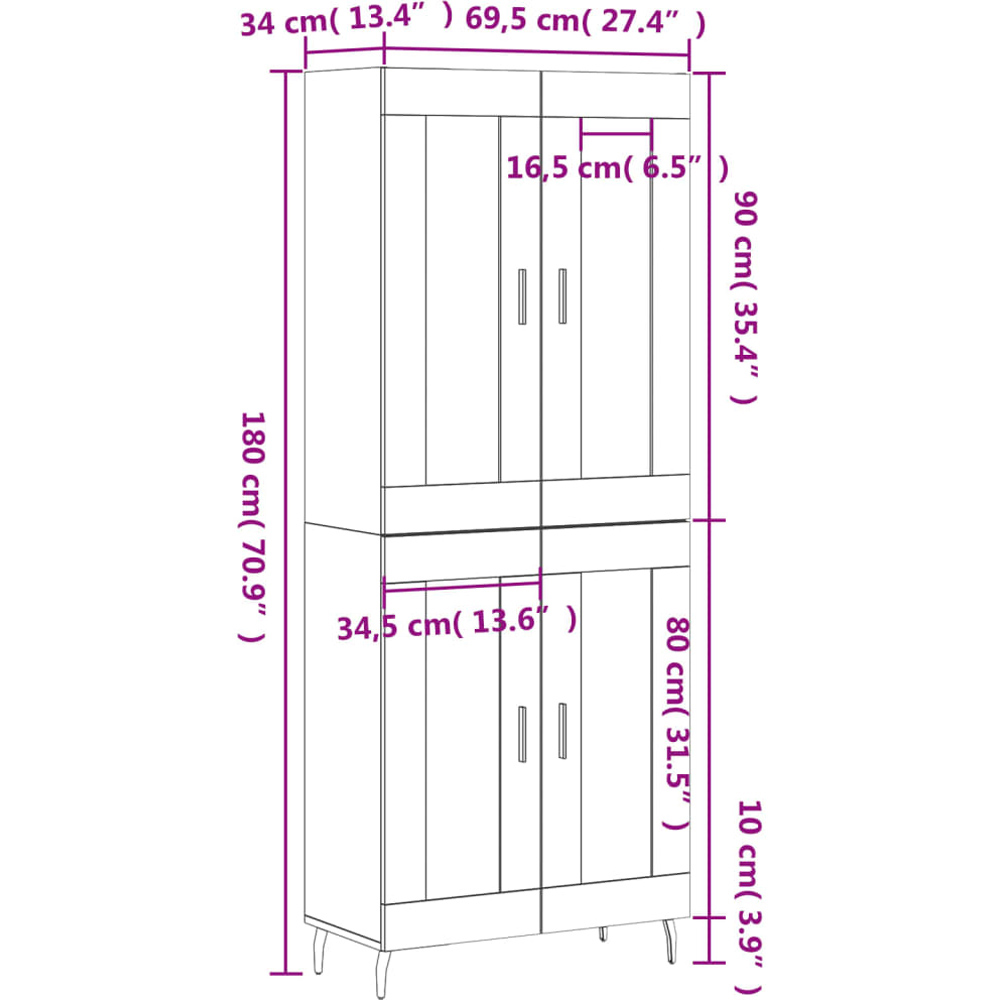 vidaXL 4 Door Sonoma Oak Highboard Image 7
