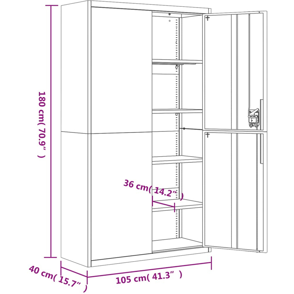 vidaXL 2 Door Black Lockable File Cabinet Image 9