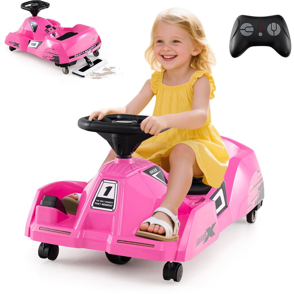 Costway Kids Pink Electric Ride On Cleaning Go Kart Race Car with Detachable Mop 12V Image 2