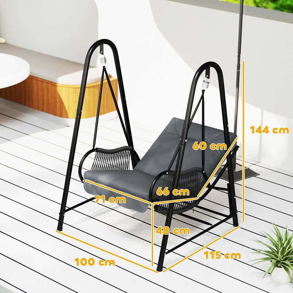 Outsunny Black and Dark Grey Rattan Swing Chair with Stand and Cushion Image 9