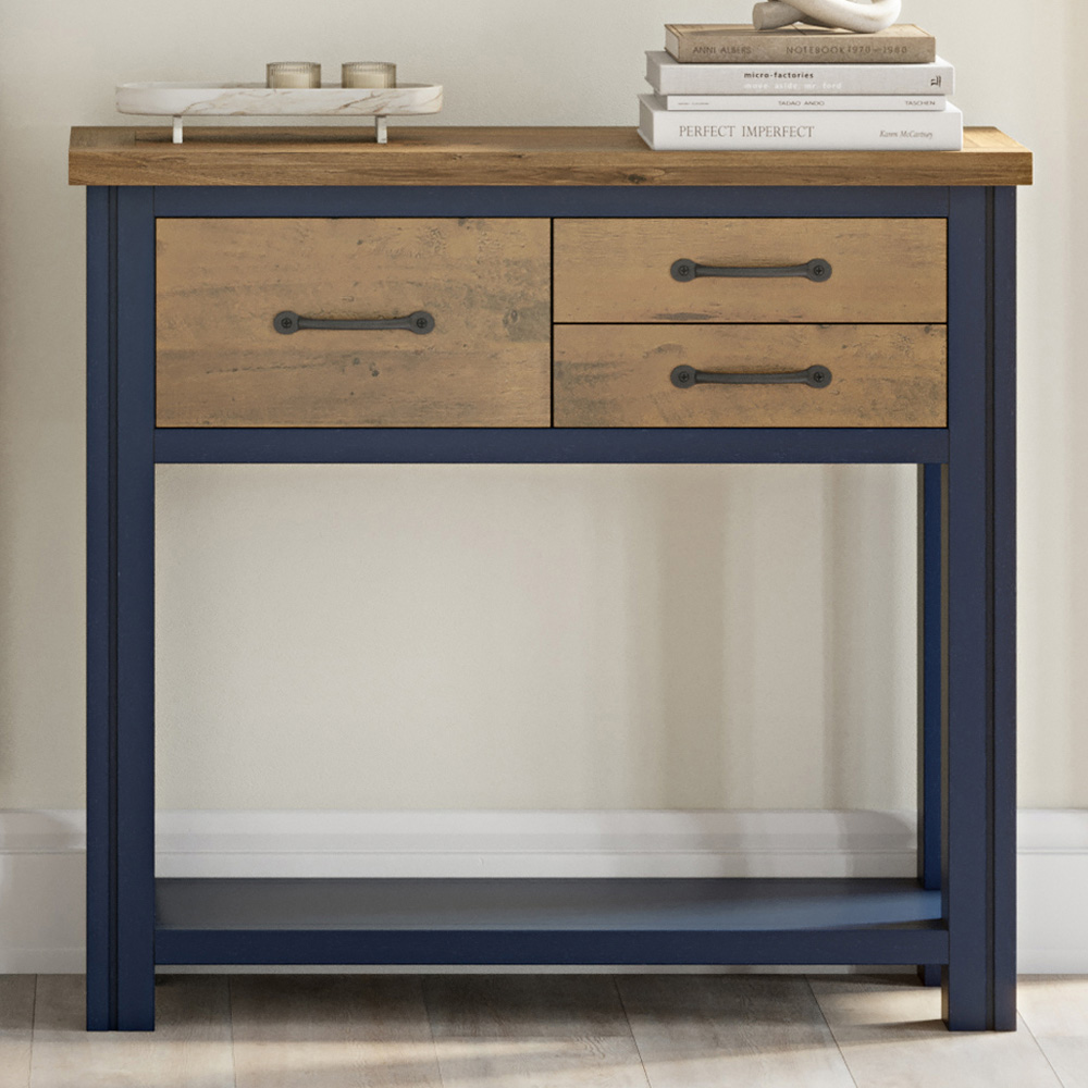 Baumhaus Splash of Blue 3 Drawer Single Shelf Wooden Blue Console Table Image 1