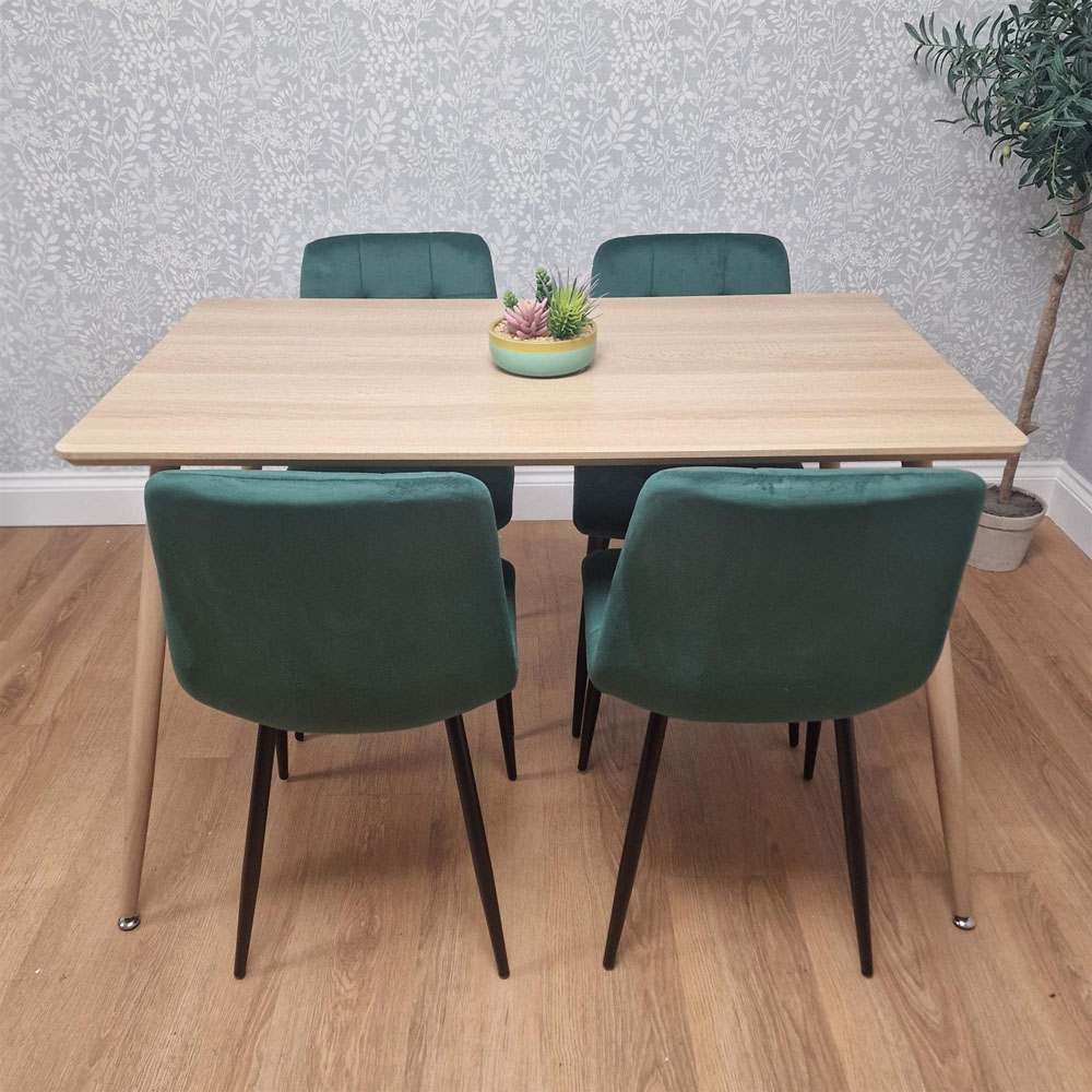 Kosy Koala 4 Seater Velvet Wooden Dining Set Green Image 3