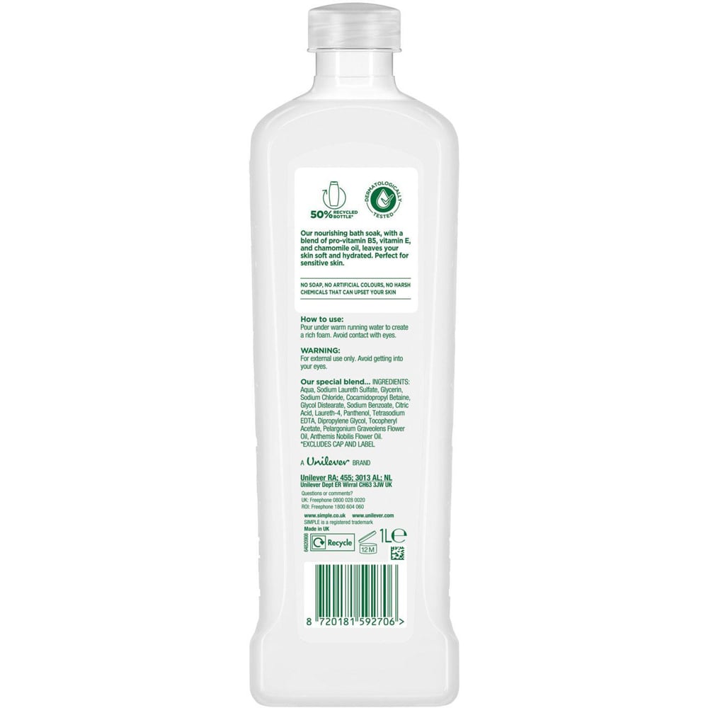 Simple Kind to Skin Chamomile Oil Nourishing Bath Soak 1L 3 Pack Image 3